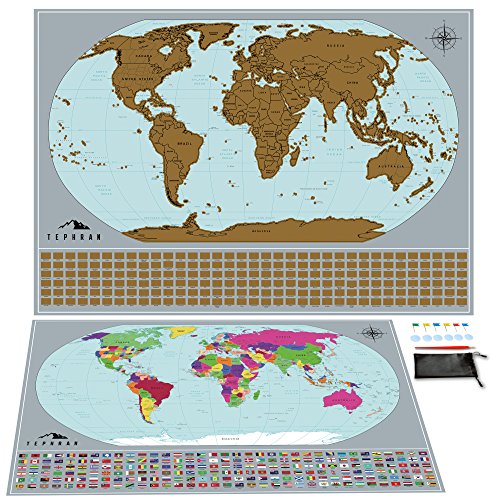 Tephran Scratch Off Map Of The World Poster