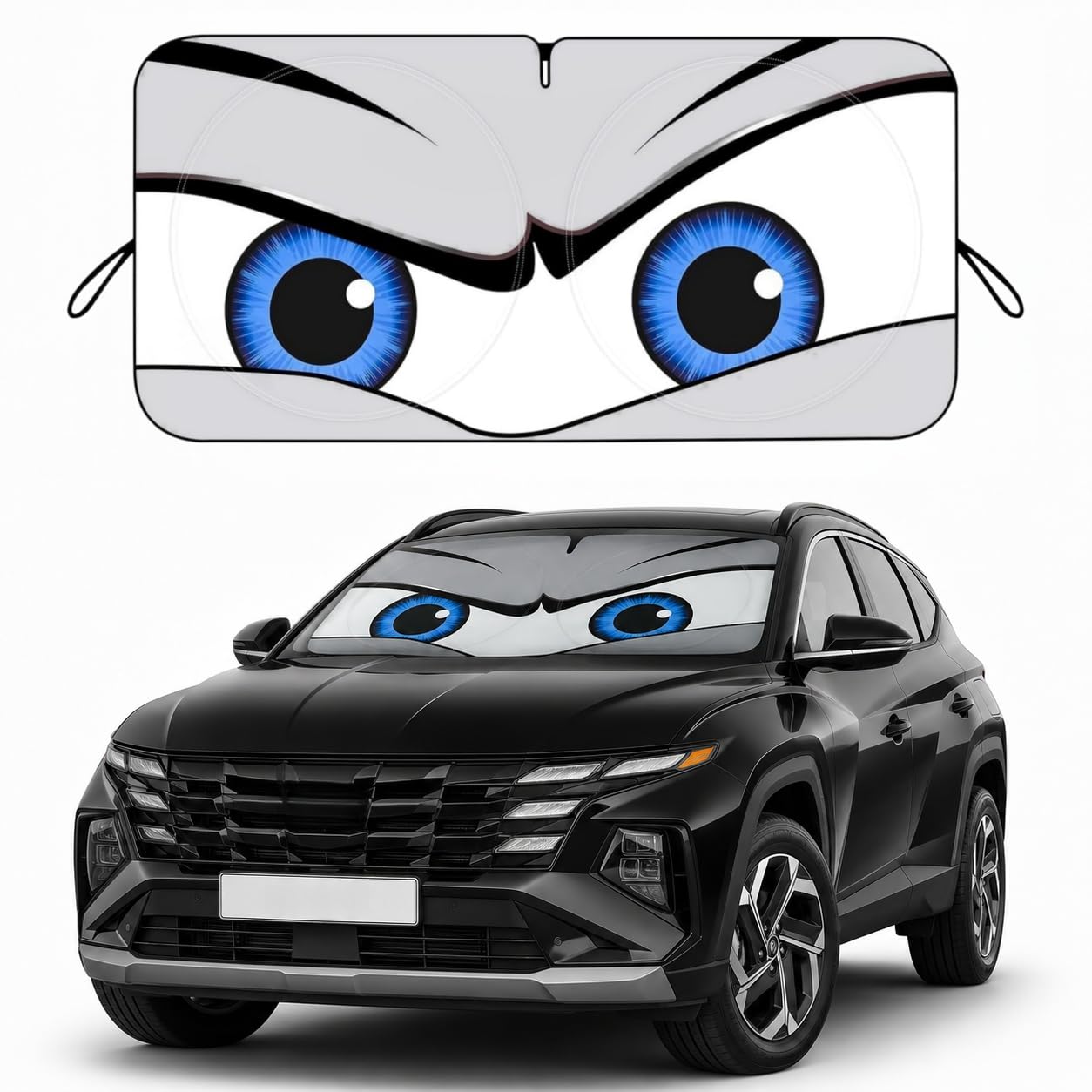 Photo 1 of Car Windshield Sun Shade - Cool Gray Angry Eyes Design