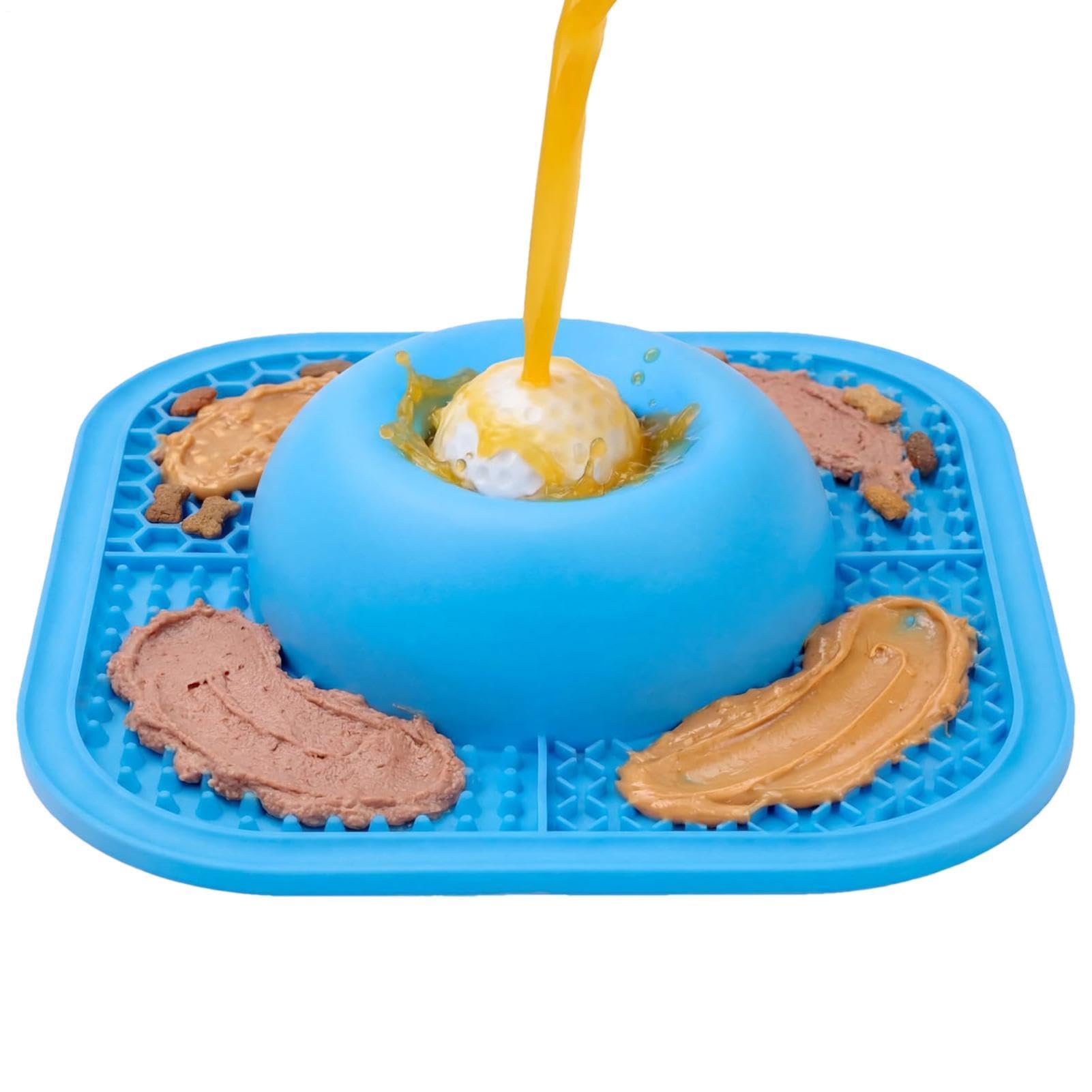 Dog Lick Bowl With Rolling Ball - Silicone Slow Feeding Mat 24.8cm 2 In 1 | Multifunctional Liquid Yogurt Bone Broth Treat Bowl | Enrichment Toy