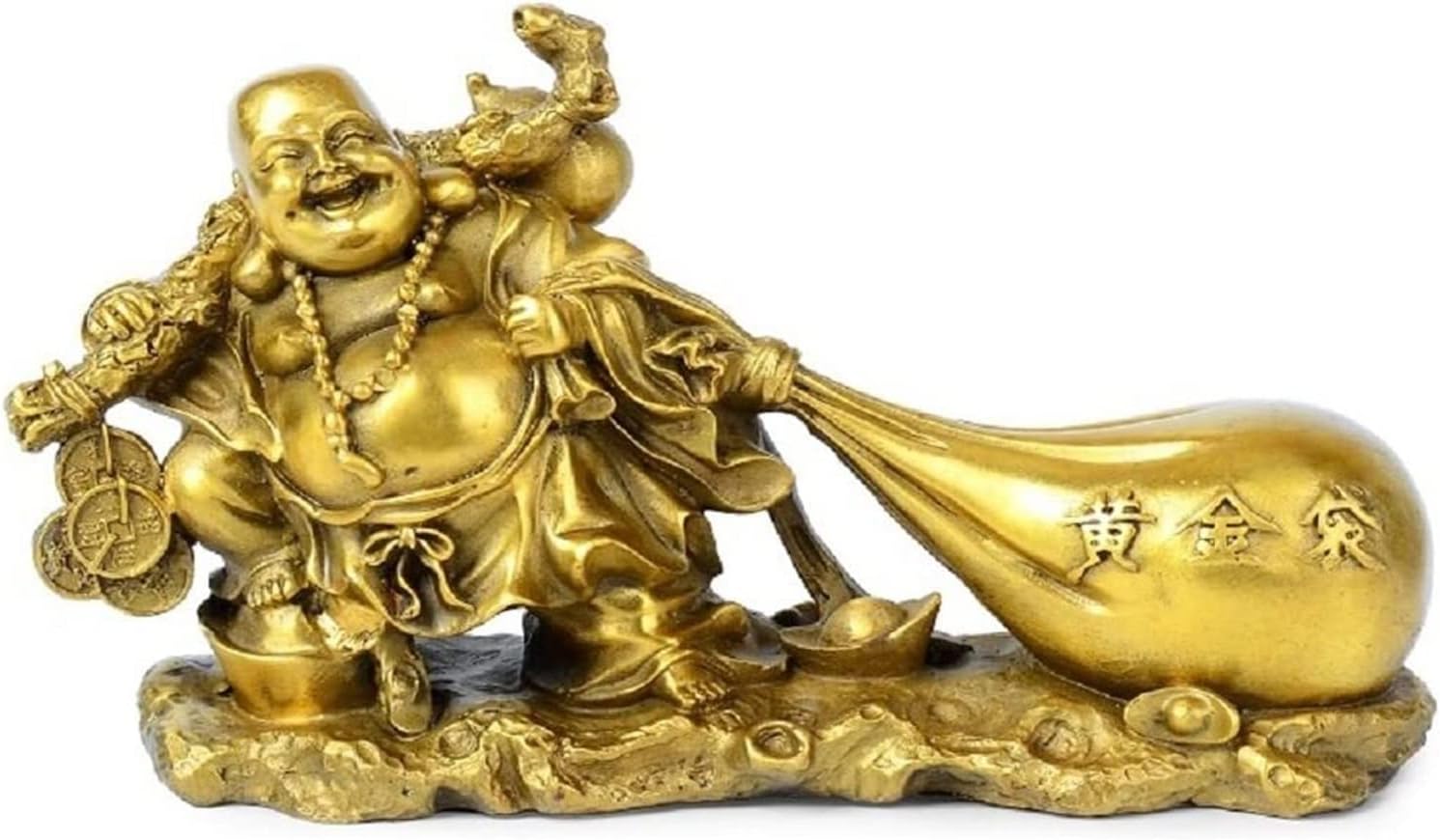 Decor Laughing Buddha Statue, Maitreya Figurine Carrying Money Bag, God of Wealth