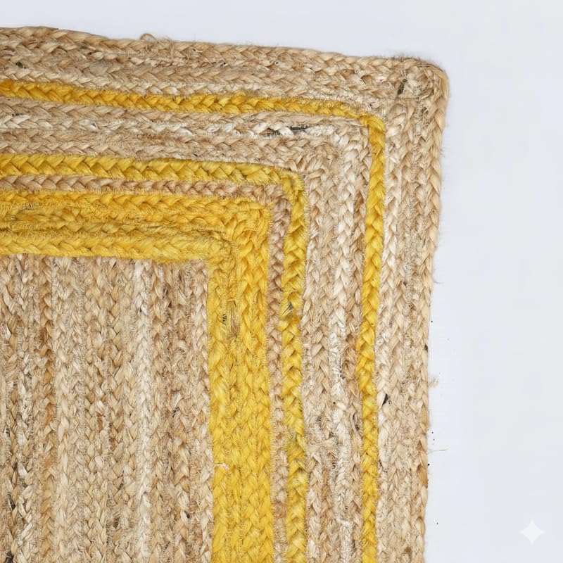 Tappeto ovale intrecciato a mano intrecciato a mano in iuta naturale con bordo giallo, luminoso, resistente, per soggiorno, camera da letto e decorazione per la casa