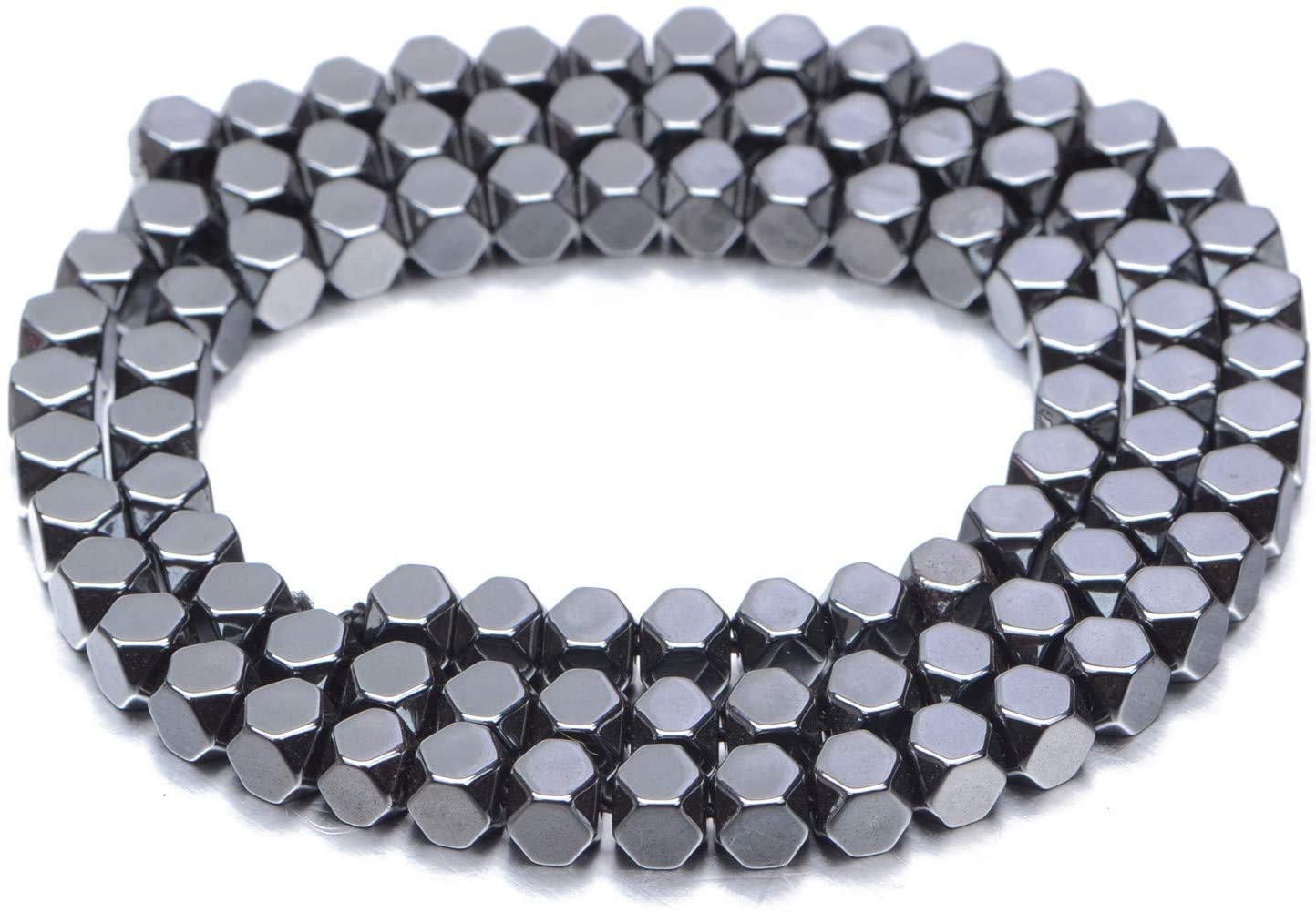 AD Beads Natural Hematite Gemstone Faceted Square Cube Loose Beads 16" (6x6mm, Metallic Black Hematite)