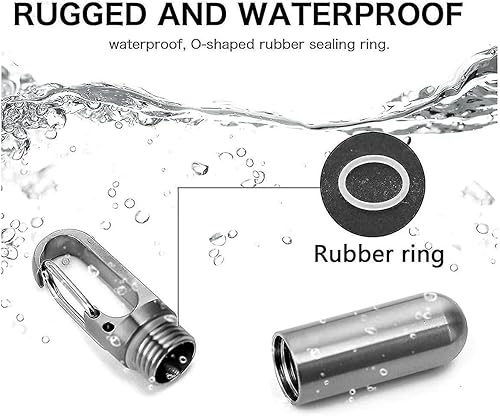 Miniatura 6 de Pastillero de acero inoxidable, pastillero portátil, llavero para medicamentos, bolsillo de metal impermeable, botella de medicina para acampar al