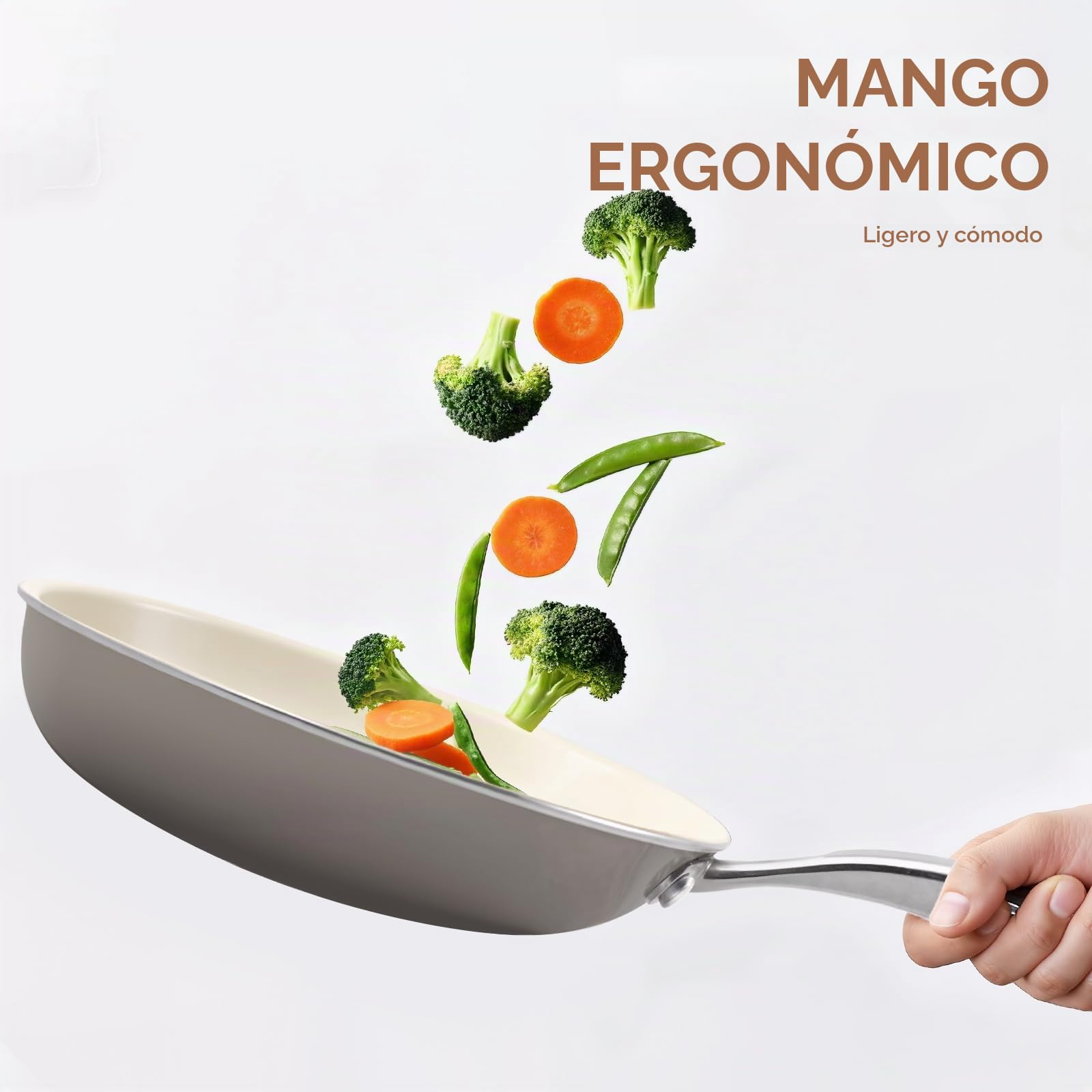 24 cm y 28 cm cerámica antiadherente sartén Skillet - PFAS-libre, no tóxico, horno seguro y inducción listo, utensilios de cocina de aluminio con mango de acero inoxidable