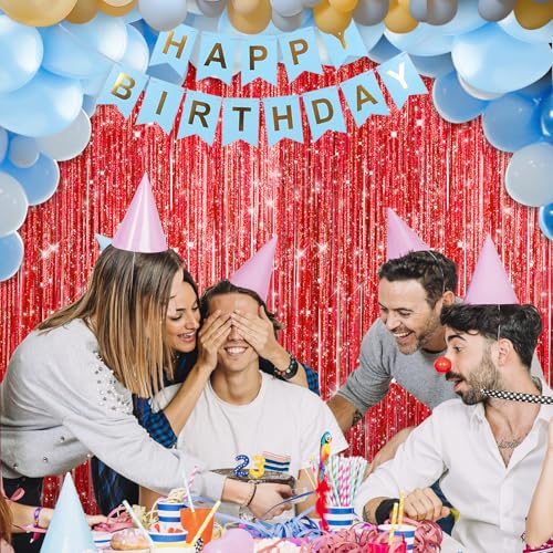 Image of Crosize 7 Pack 3.3 x 9.9 ft Laser Red Foil Fringe Curtains Party Decorations,Tinsel Curtain Backdrop for Parties, Door Streamers, Glitter Streamer Backdrop for Birthday Decoration