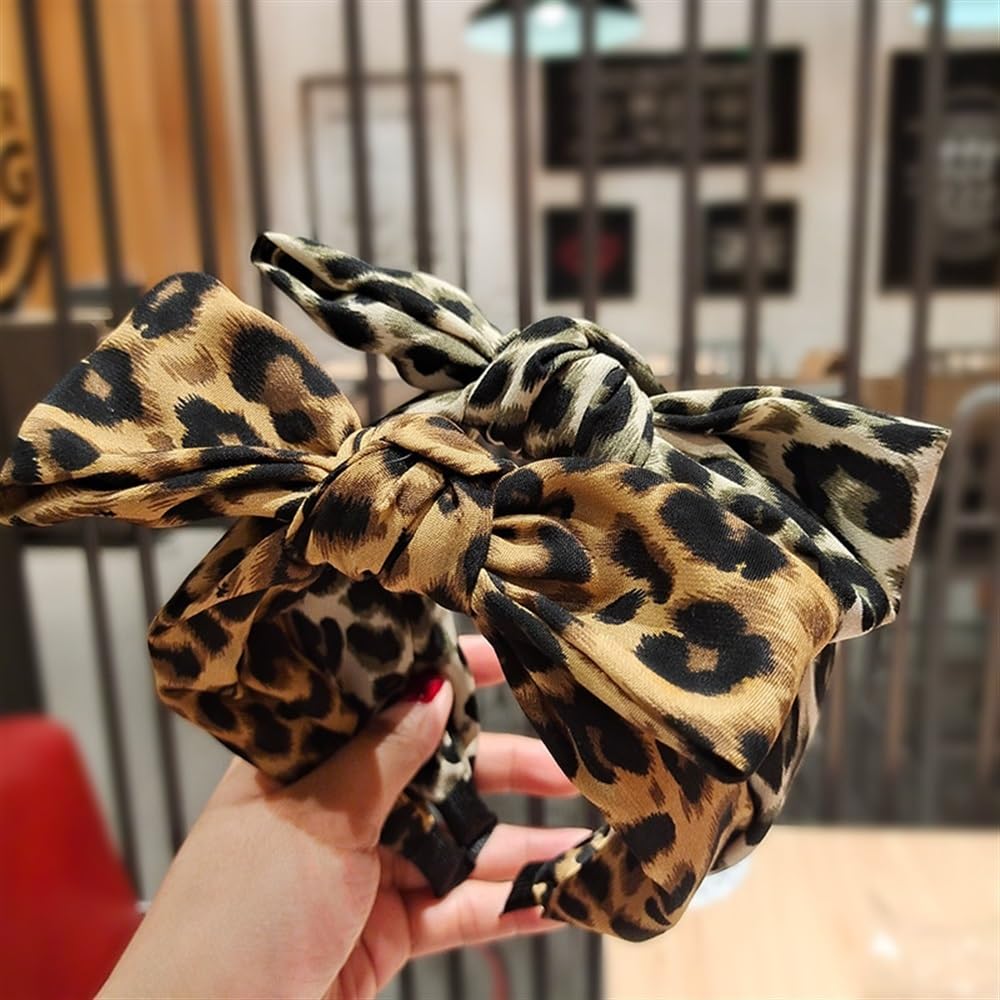 4 fasce per capelli con fiocco con stampa leopardata, in tessuto vintage, con orecchie di coniglio, fasce per capelli a bordo largo