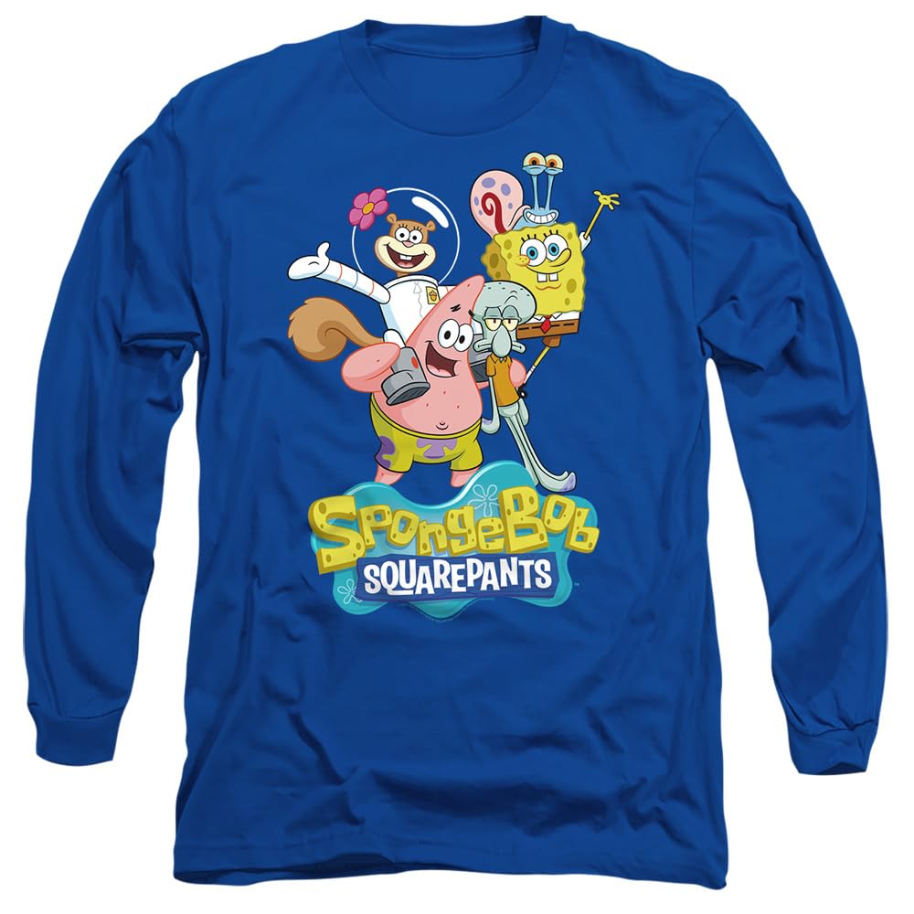 Spongebob Group Shot Mens Long Sleeve T Shirt, Royal Blue, XX-Large