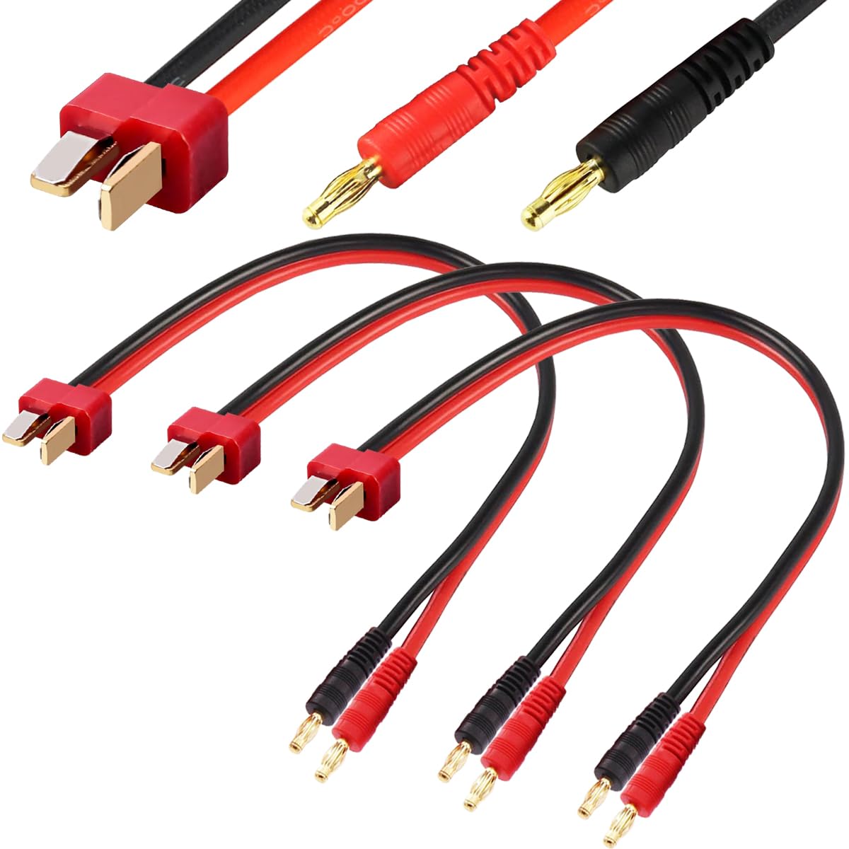 Xiatiaosann 3pcs T Plug Male to 4 mm Banana Connector Adapter, 4 mm Banana to T Plug Male Connector Battery Charge Lead Adapter for RC Helicopter Quadcopter Lipo Battery