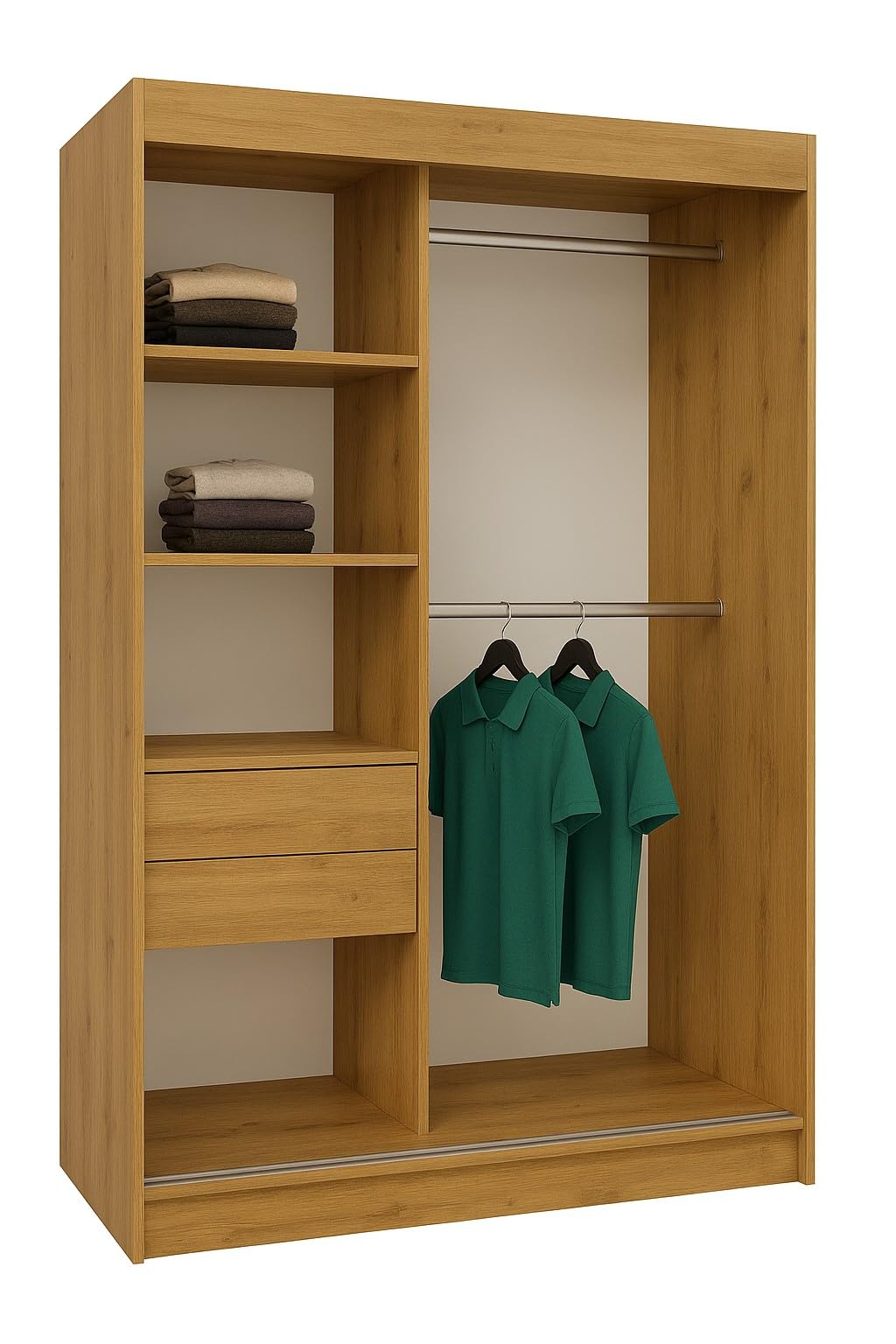 Kleiderschrank Erika mit Lamellen ohne Spiegel, Organizer, Mehrzweckschrank, Schwebetürenschrank, Garderobenschrank, Kleiderstange, Kleiderständer, Flurschrank, 120 cm, braun, schwarz