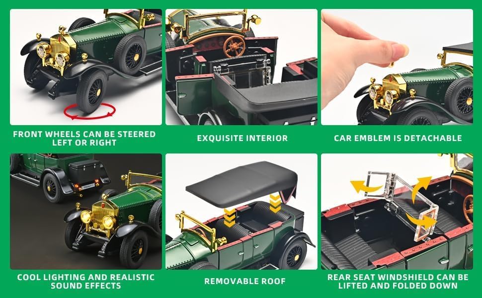 Image of WORSHIPER 1:32 Vintage Classic Die Cast Model Car with Sound & Light, Pull Back Action, Openable Doors, Collectible Toy Car for Kids & Adults- Multicolor