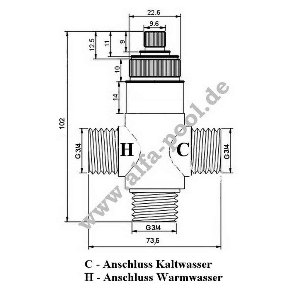 Thermostatischer Brauchwassermischer 3-Wege 3/4" AG, Verbrühungsschutz, Messing, Chrom, Mehrwegeventil, Ventil, Wasserarmatur, Silber