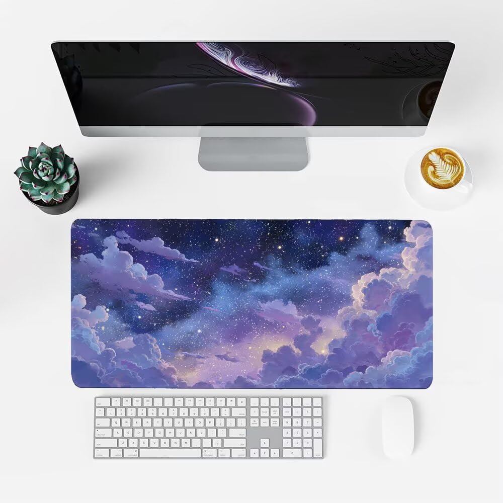 Tappetino Scrivania viola, Tappetino Gaming 1000x500x3mm Mouse Pad Nuvole Tappeto Mouse, Accessori Gaming, Ufficio Accessori, Migliora la Precisione e la Velocità, per Ufficio e Casa f-497