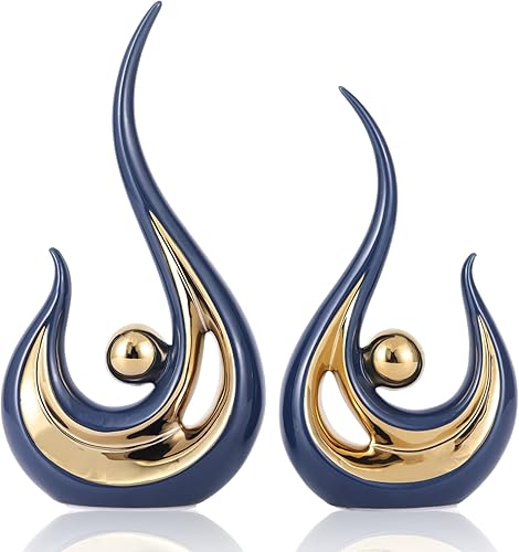 Juego de 2 estatuas abstractas de color azul marino, decoración del hogar azul marino, centros de mesa y adornos que ahora decoran, en estantes,