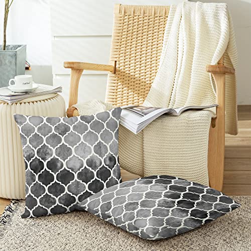 Calitime Throw Pillow Covers Pack Of 2 Cozy Colorful Geometric Trellis Chain Accents Manual Hand Painted Cushion Cases For Couch Bed Sofa Farmhouse Decorative 18 X 18 Inches Main Grey Grey Carbon #TOP3