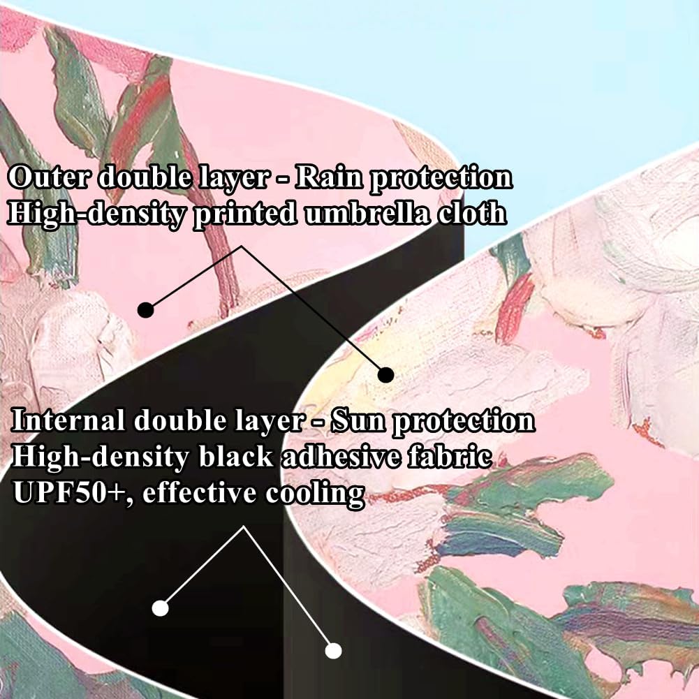 Dual-use Elegant Manual Compact Travel Folding Umbrella For Rain Wind and Sun, Double-sided Printed Oil Painting Floral Umbrella UV Ultraviolet Protection UPF50+ - Image 4