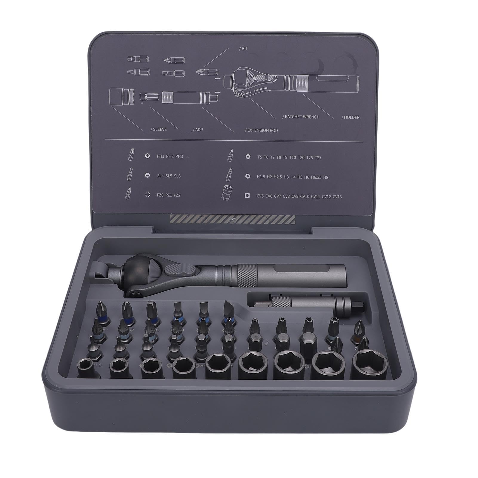 Luocute 40 en 1 Ajustes de Destornilladores Magnéticos, 45 Dientes Precisos de 180 ° de Destornilladores de Trinquete Universal, Accionamiento Magnético de Múltiples Bits, Kit de