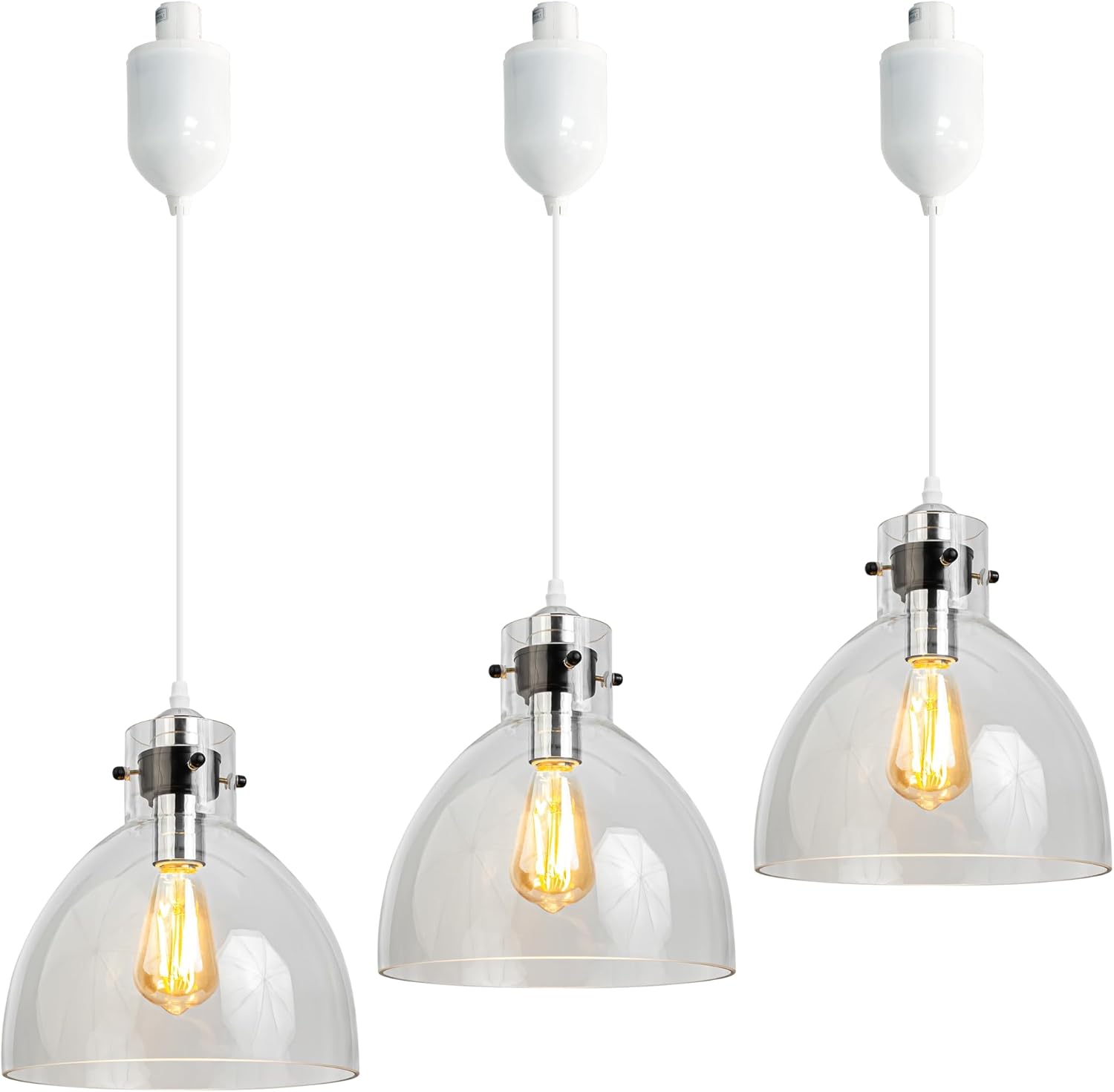 Adjustable Hanging Height Halo Track Lighting Pendants, 4 Ft Cord, H-Type Dimmable Retro Lighting Industrial Light Fixtures E26 Socket 10" Clear Glass for Kitchen Island Vaulted Ceiling