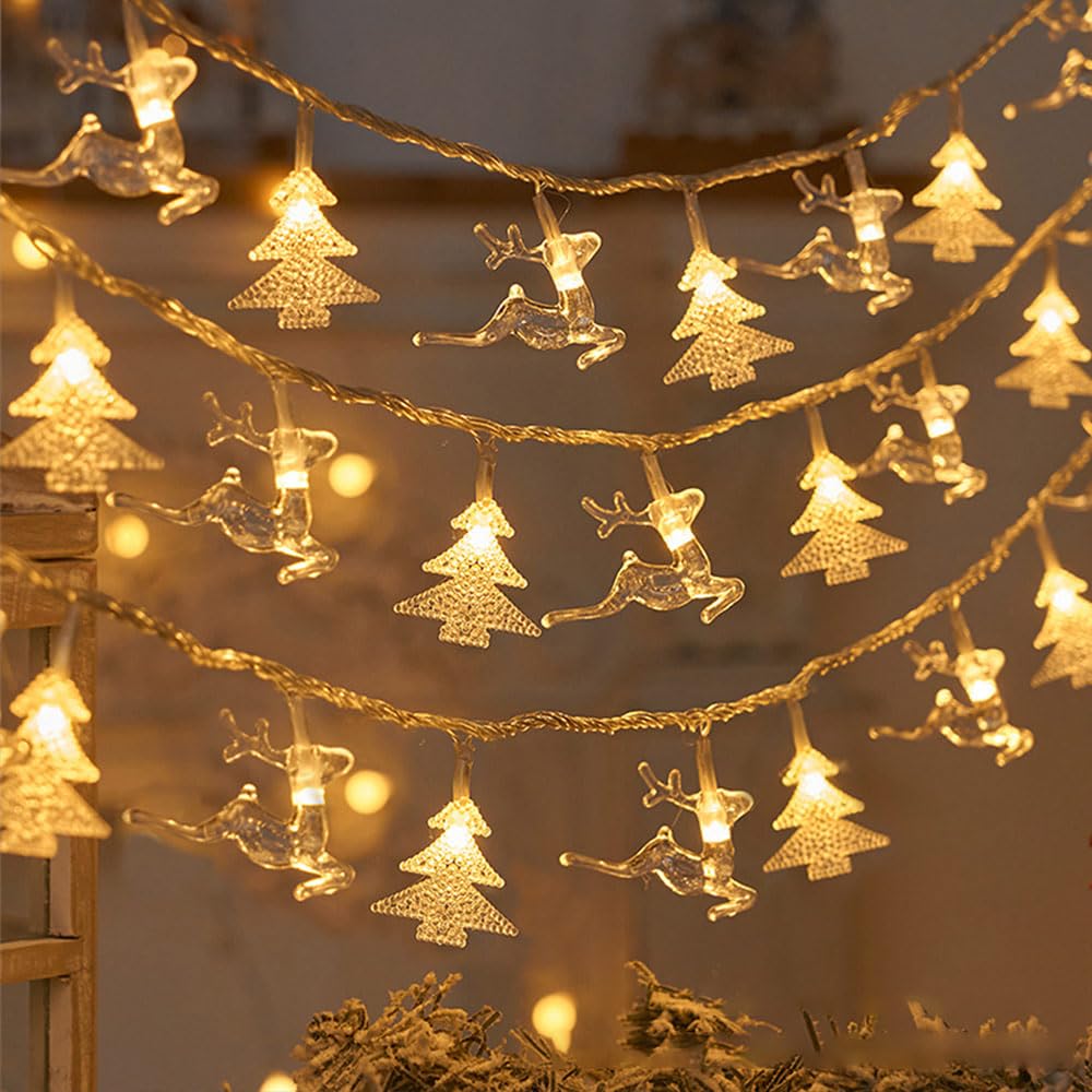 Christmas LED Snowflake String Lights - Battery Operated Fairy Lights for Christmas Decorations, Indoor Outdoor Fairy Lights for Home Bedroom Garden Wedding Party (3m 20lights, Elk Xmas Tree)
