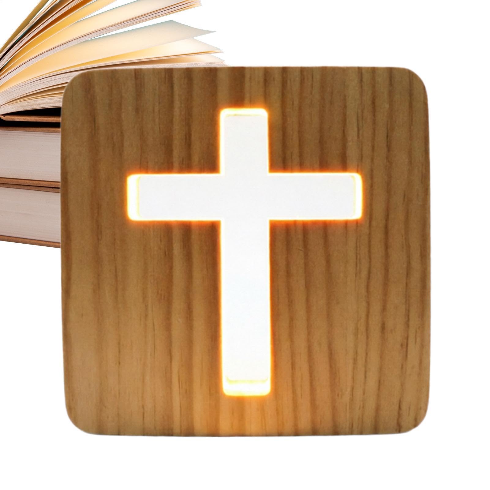 shjxi Wooden Cross Lamp LED 3D Wooden Cross USB Powered Warm Lamp