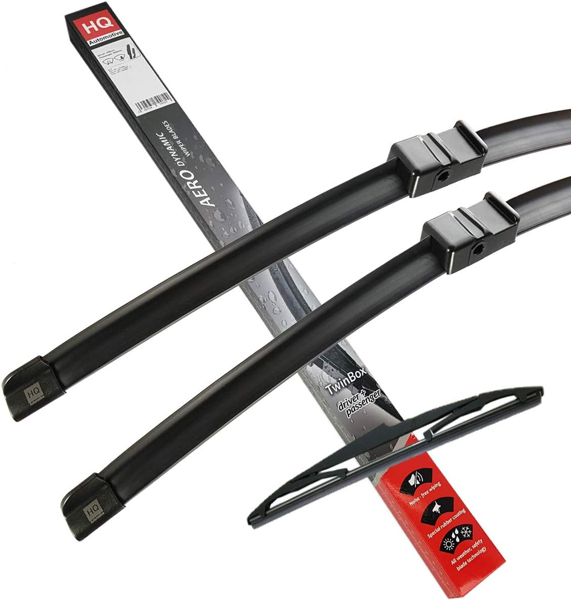 HQ AUTOMOTIVE Front + Rear Wiper Blade - 3pcs Replacement Blades, Fits Vauxhall Astra GTC 2005-2009, Windscreen Wiper Blades, Graphite-Coated & Natural Rubber, No Smear - Model AD71-222|HQ9