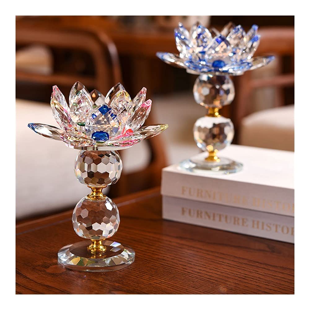 WGPHD Health & Household Crystal Glass Lotus Flower Metal Candle Holders Feng Shui Home Decor Big Tealight Candle Stand Holder Candlestick Decor (Color : Purple)