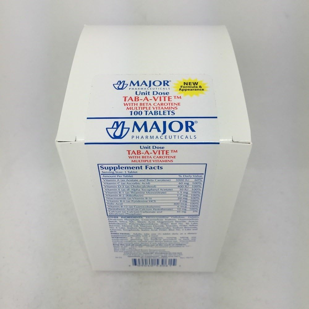 Major Pharmaceuticals Tab-A-Vite with Beta Carotene Multiple Vitamins 100 tablets (2 pack)