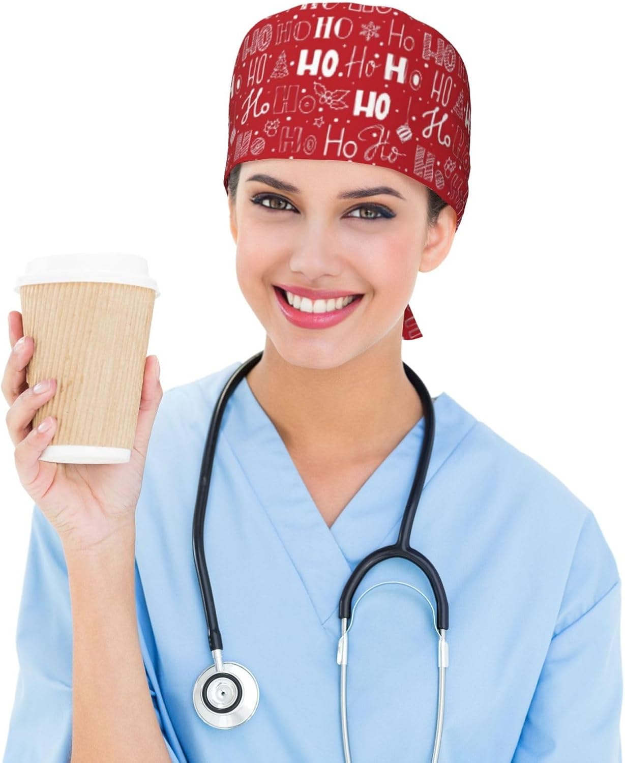 Christmas Scrub Caps for Women Men, New Year Working Cap with Sweatband Adjustable Scrub Hats Nurse Surgical Cap