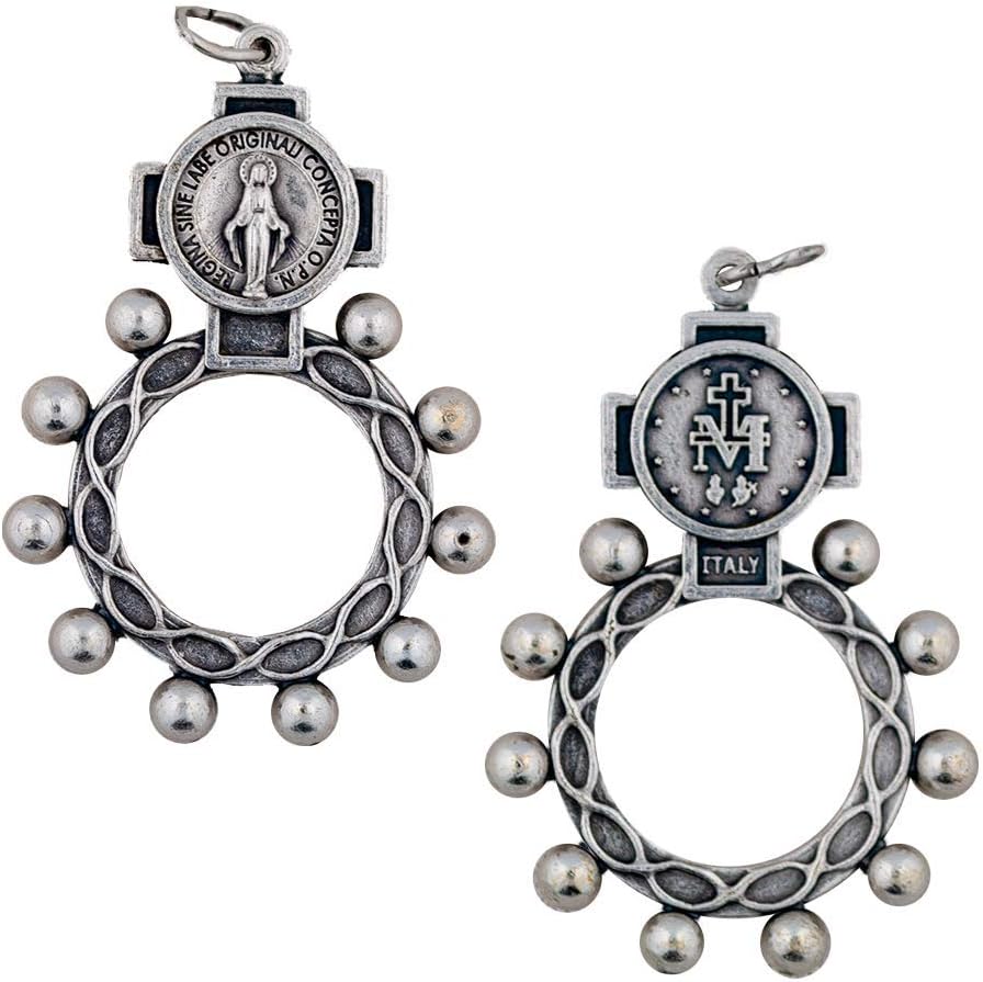 Miraculous Medal Rosary Ring | Our Lady Mary Madonna Rosary Ring | Beautiful Detail on Both Sides | Durable Pewter Metal | Christian Jewelry