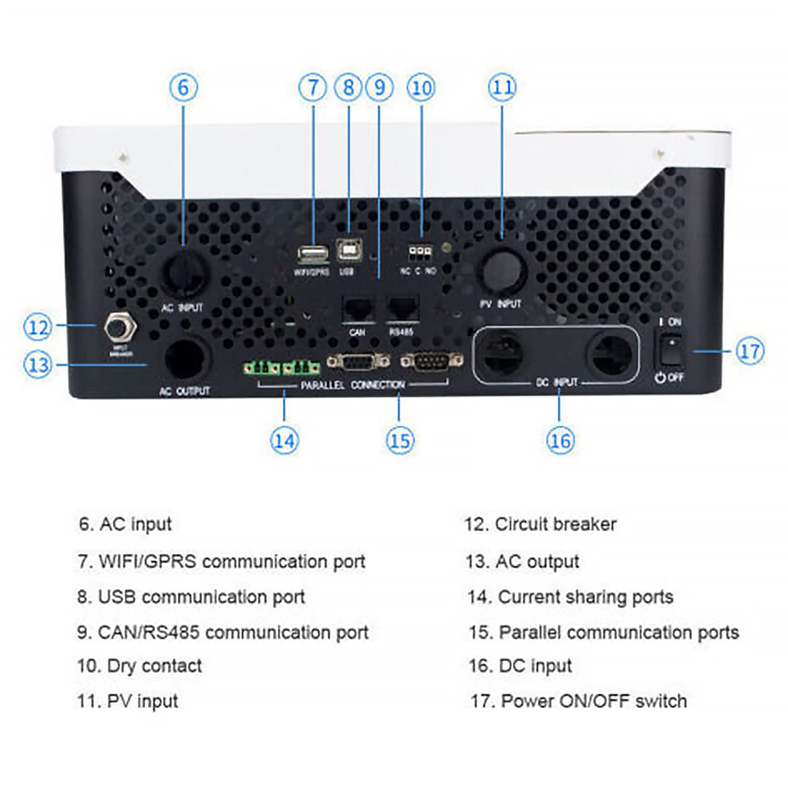 Growatt - Inverter solare ibrido SPF 5000 W, 48 V CC a 230 V AC, regolatore di carica solare MPPT integrato off-grid e supporta 6 inverter in parallelo