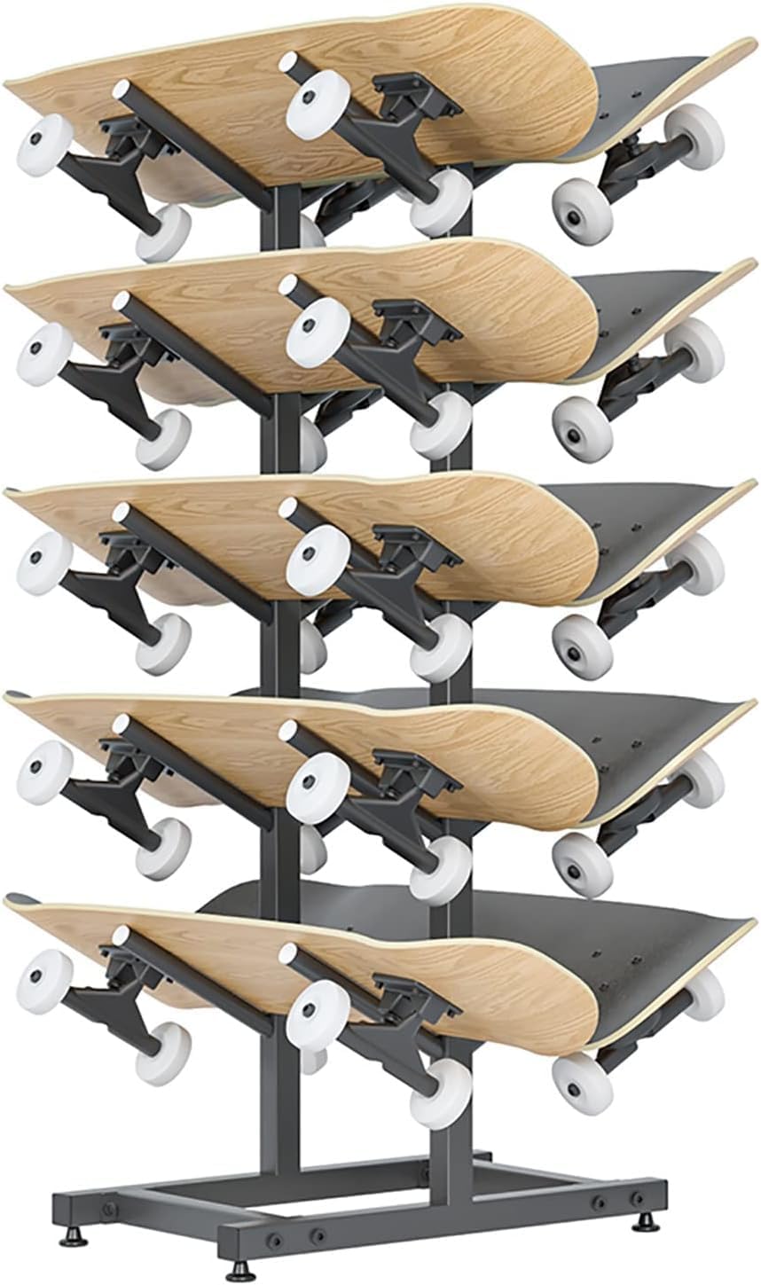 Black Equipment Organization 5-Tier Skateboard Storage Rack for Deck/Longboard/Standard Skateboards/Scooters/Yoga Mat, Easy Assemble