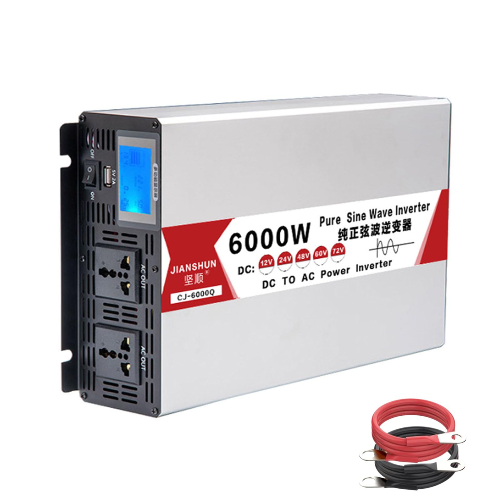 60v to 220v,6000W Pure Sine Wave Inverter, Inverter 12V24V48V60V72V DC to 110V/220V AC for Solar, RV, Truck, Outdoor, Power Inverter with Dual AC Socket