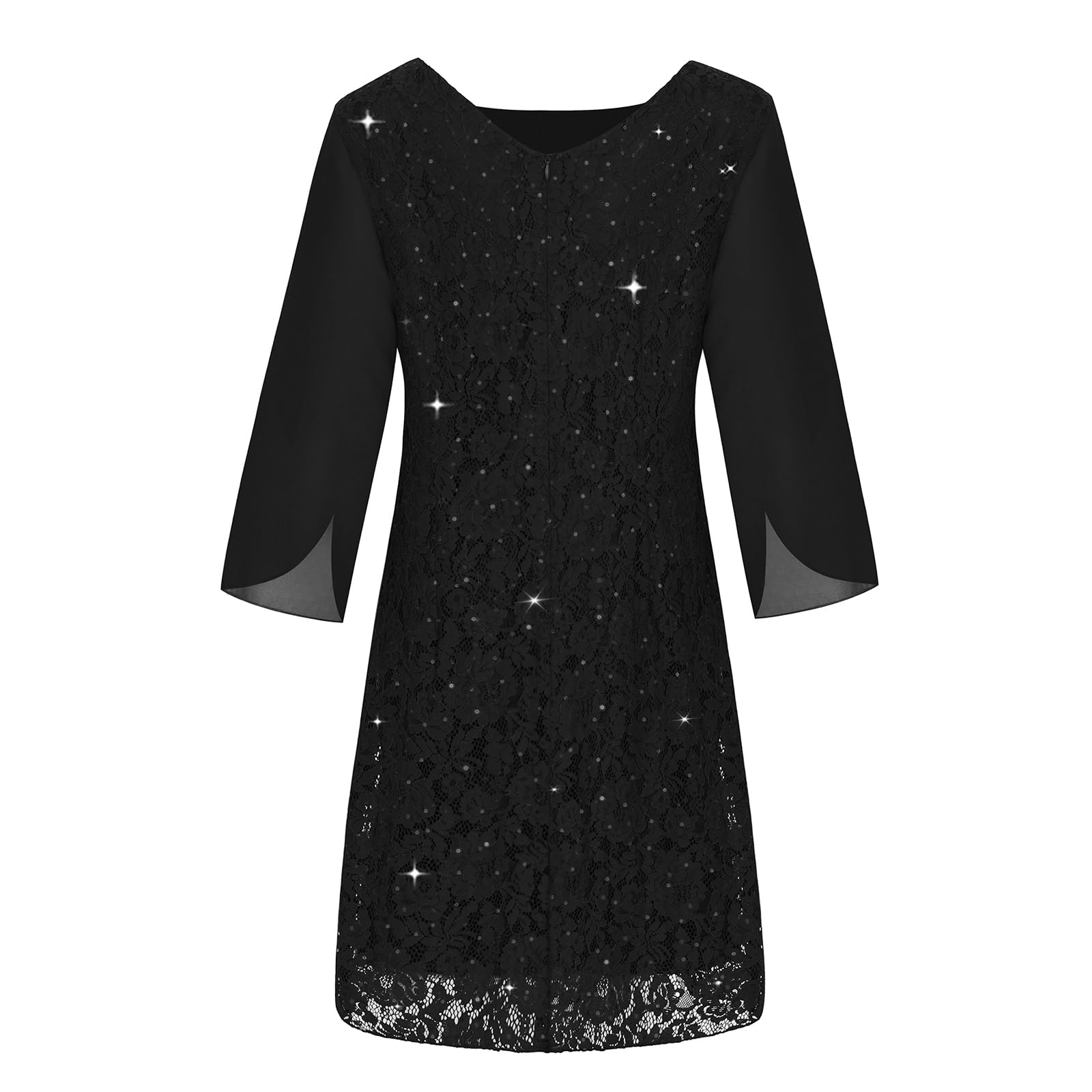 COOAN Damen Formales Kleid Hochzeitsgäste Cocktail Spitze Pailletten Kleider