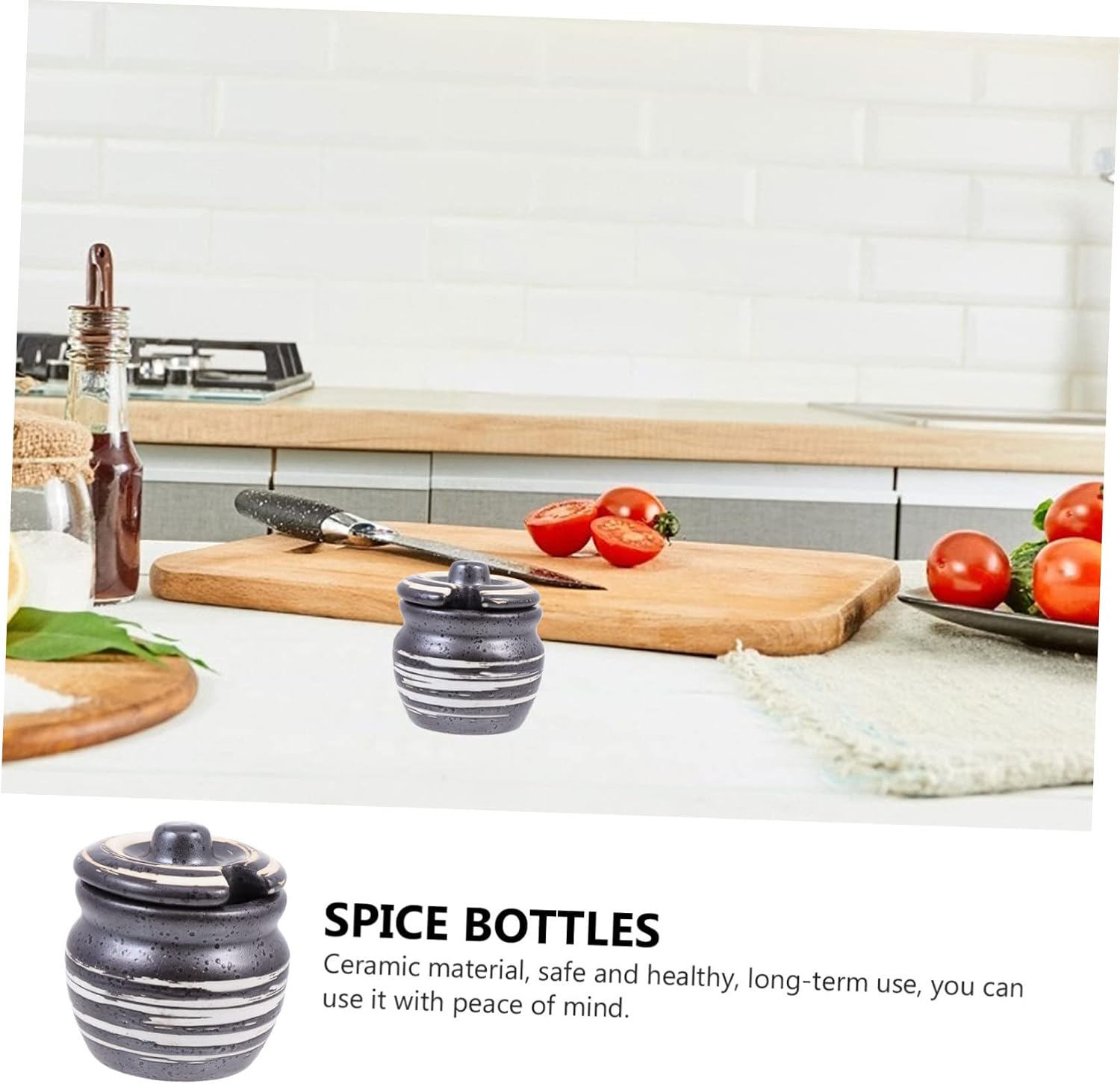Ciieeo Japanese Pot Ceramic Condiment Jar Spice Containers Mustard Box Sauce Lid Decorative Holder