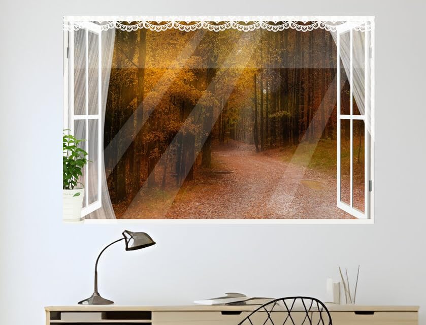 JVERF - JZZB20769 Forests Autumn Trail Trees| Self-Adhesive Open Window Wall Sticker