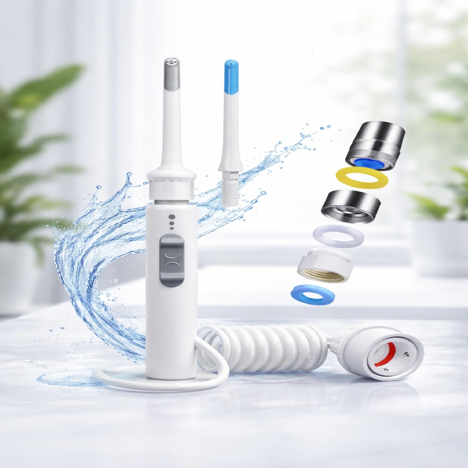 Limpiador de Dientes con Agua a Presión, Irrigador Dental Portátil | Conectado al grifo, sin electricidad ni baterías. Limpieza profunda de dientes y encías para casa y viaje.