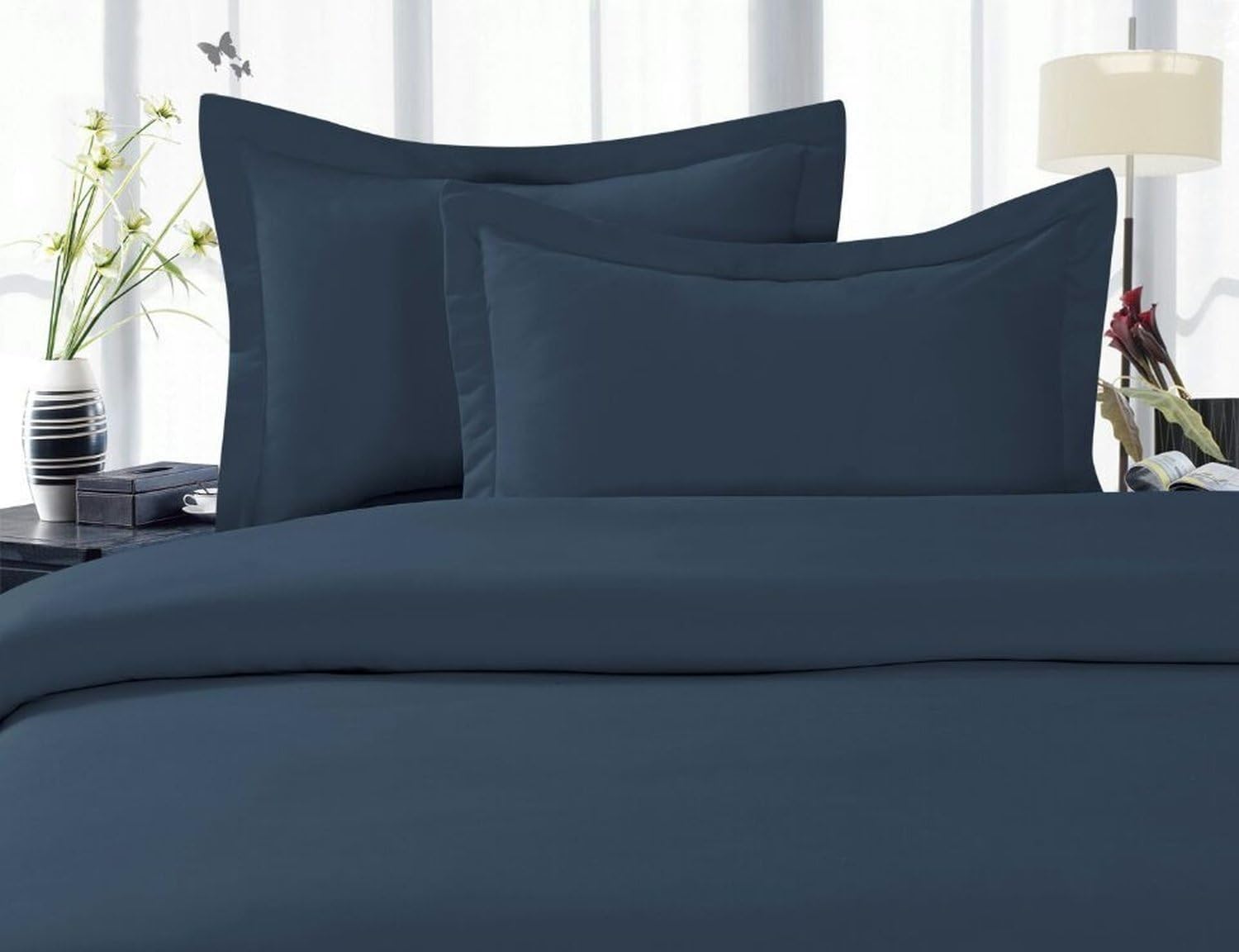 Elegant Comfort 1500 Premier Wrinkle,Fade and Stain Resistant 5-Piece Bed Sheet Set, Deep Pocket, Split King Navy Blue