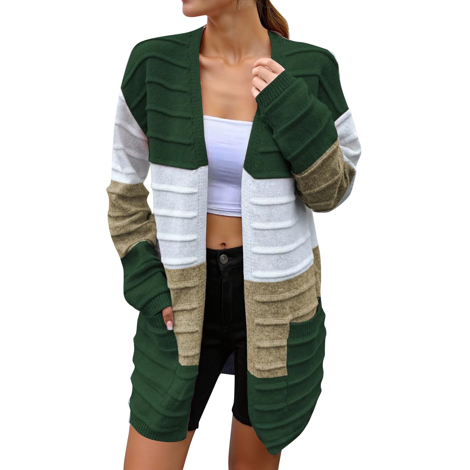 Cardigan manches longues femme chaud ouvert devant avec poches pour l'hiver - 7