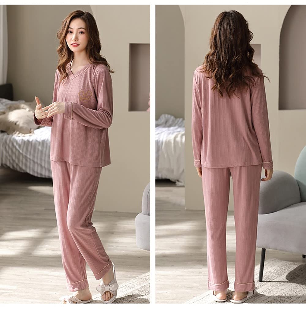 Damen Zweiteiliger Schlafanzug,Damen Nachtwäsche Langarm Top Und Hosen Pyjama Set Sexy V-Kragen Nighty Damen Herbst Winter Pyjamas Weiche Bequeme Lounge Wear Frauen