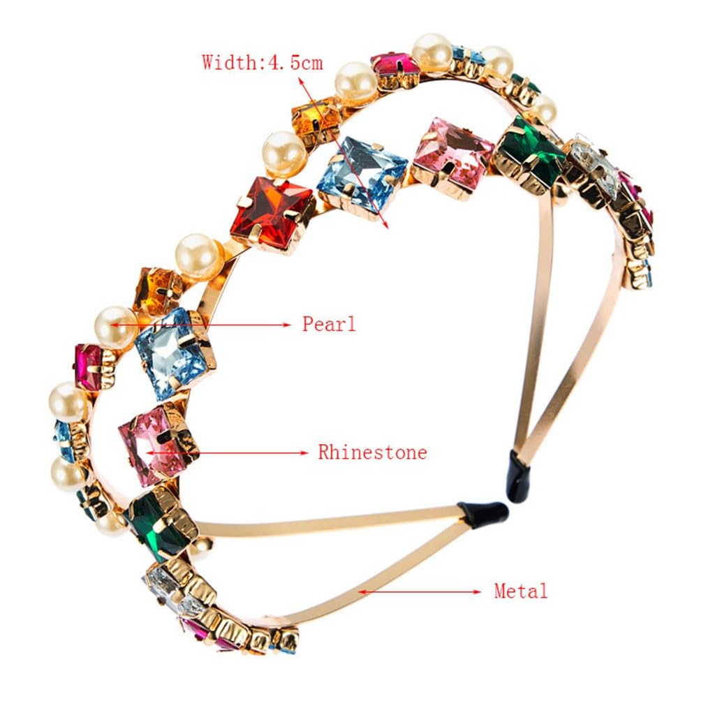 FMURY - Fascia per capelli multistrato in metallo, da donna, con perle e strass, super flash