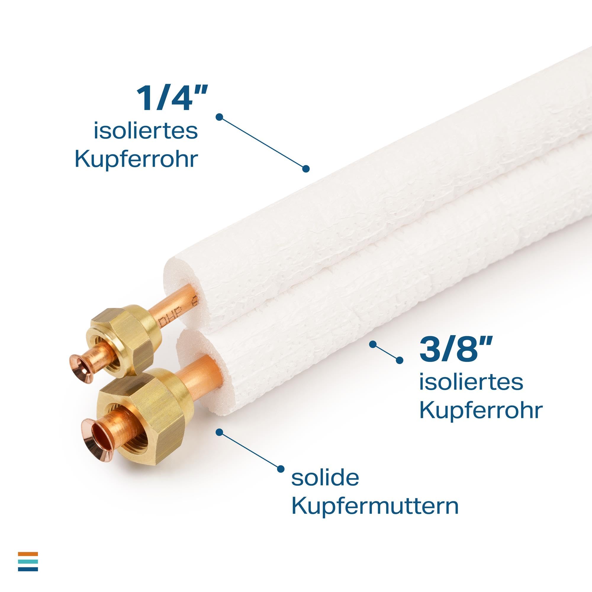 1/4" + 3/8" preaislado refrigerante conducto de cobre tubos de cobre Sistemas de refrigeración 9000/12000 BTU (sin rebordear, 4 m)
