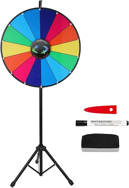 Voilamart 24" Prize Wheel 14 Slots Dry Erase Wheel of Fortune Spinning Wheel with Tripod Floor Stand for Spinning Game Party Pub Tradeshow