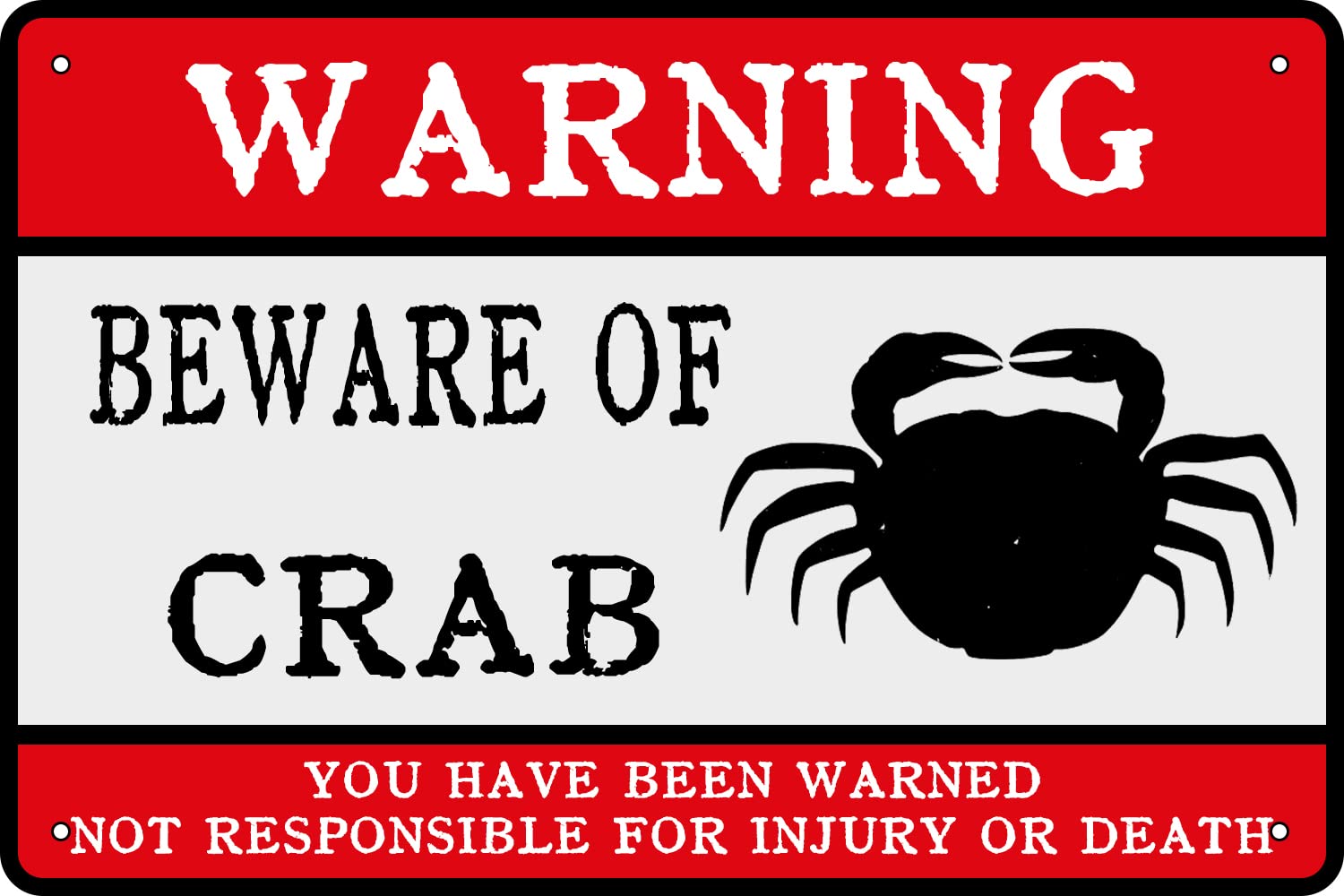 peiyeety Metal Tin Sign Beware Of Crab Funny Warning Decorative Wall Art Plaque For Beach Home Bar Bathroom Living Room Bedroom Patio Farmhouse Decor 8x12 Inch
