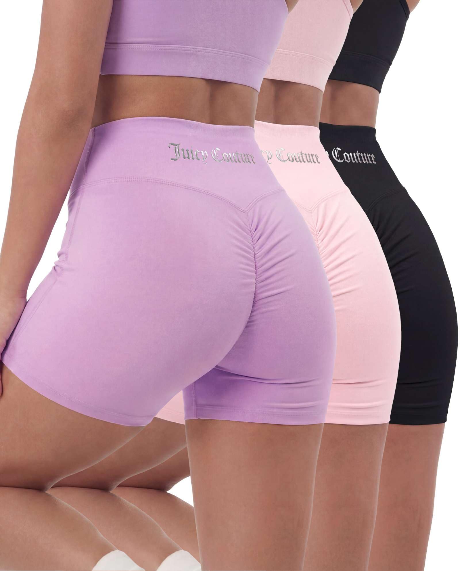 Juicy Couture Damen-Fahrradhose, 12,7 cm, geraffter Rücken, athletisch, hohe Taille, Bauchkontrolle, Laufen, Workout, Fitnessstudio, Kompression