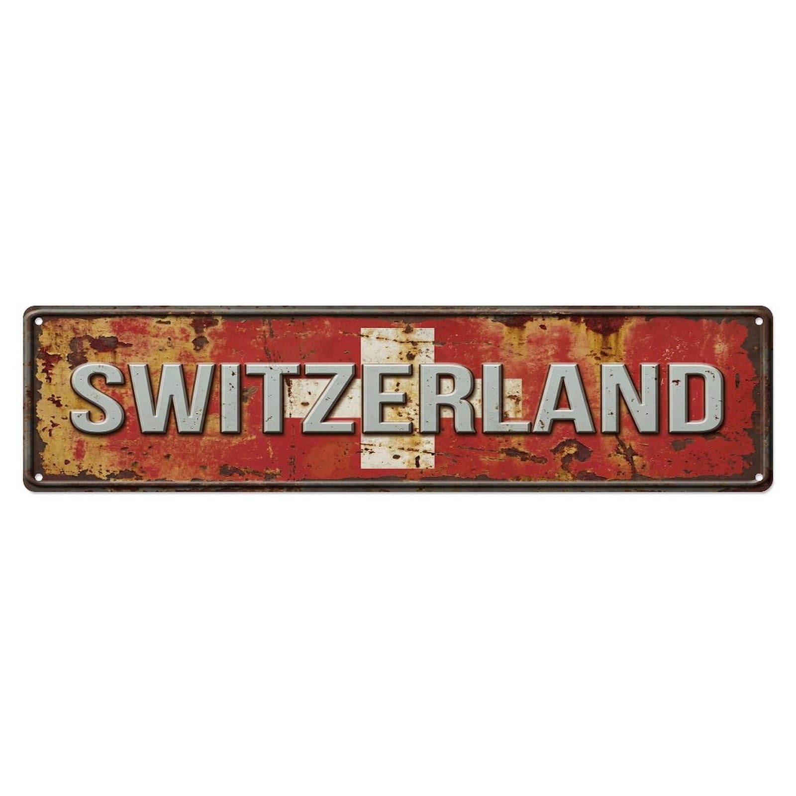 Olhnbad 4X16inch(10X40cm) Vintage Switzerland Flag Pattern Metal Tin Sign