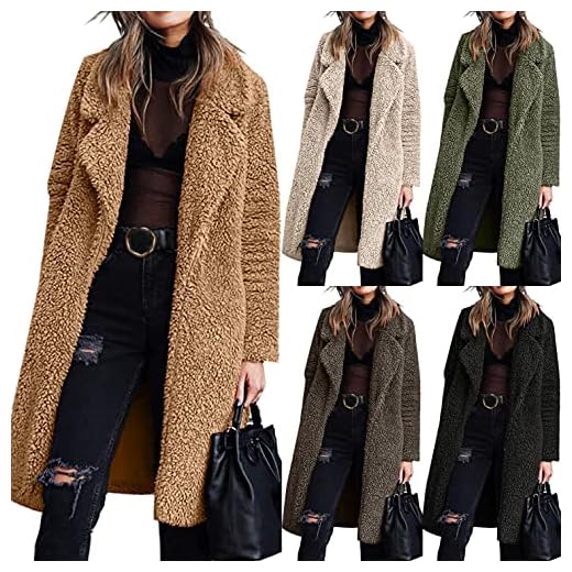 HHWY Fleecejacka dam lång elegant enfärgad revers fritid plyschjacka kvinnor luddig fleece jackor parkas dam övergångsjacka vinterkappa dam varm vattentät trenchcoat ull vindjacka cardigan, Grön, XXL