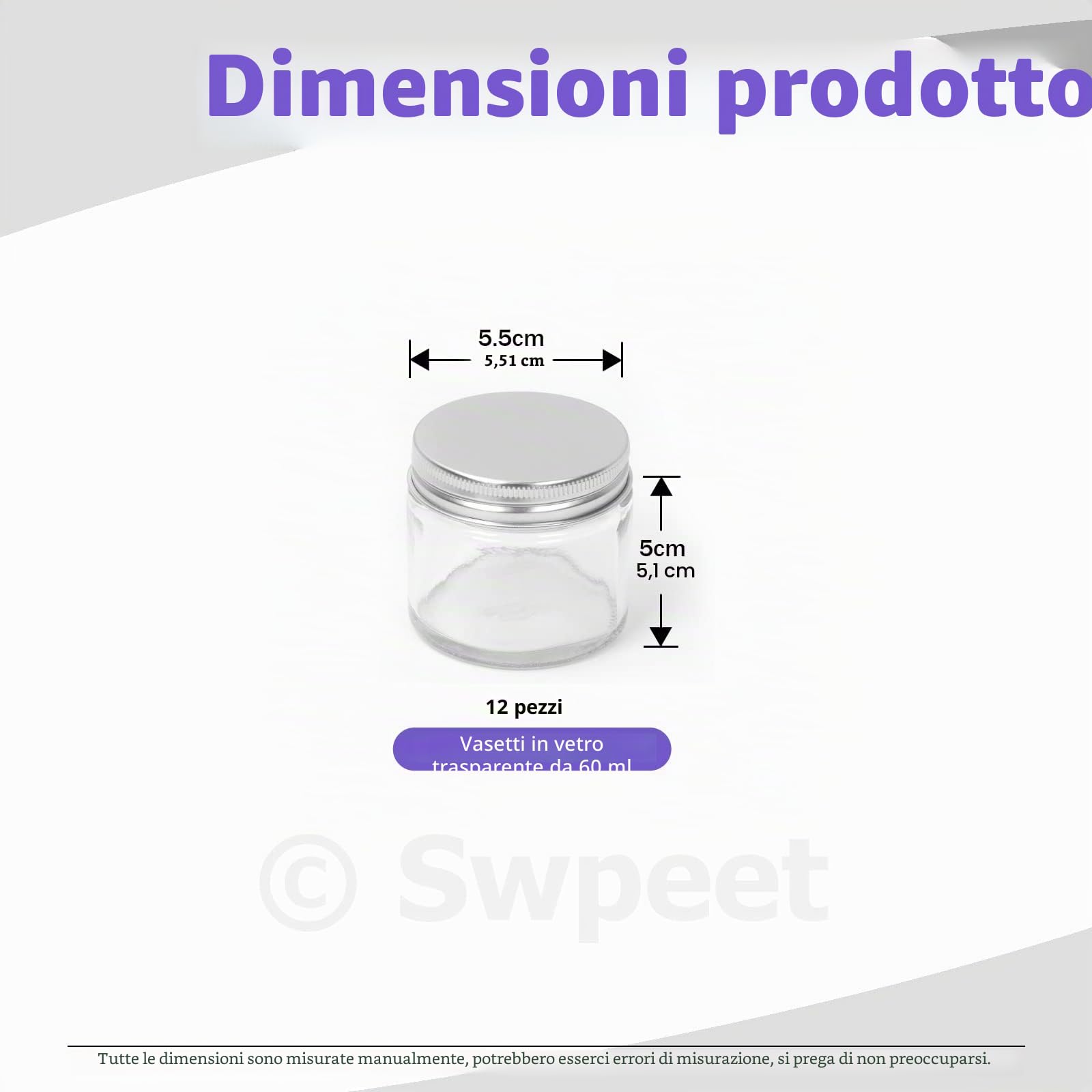 Swpeet Confezione da 15 barattoli in vetro trasparente da 60 ml con coperchio argentato, contenitori rotondi in vetro per cosmetici, barattoli da viaggio per cosmetici, creme e lozioni