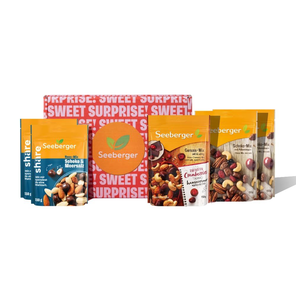 Seeberger Schoko-Lover-Box | 5-teilige Box| 2x ShareXSeeberger Nuss-Schoko-Meersalz-Mix, 2x Schoko-Mix & 1x Genussmix | Ideal als Geschenkbox