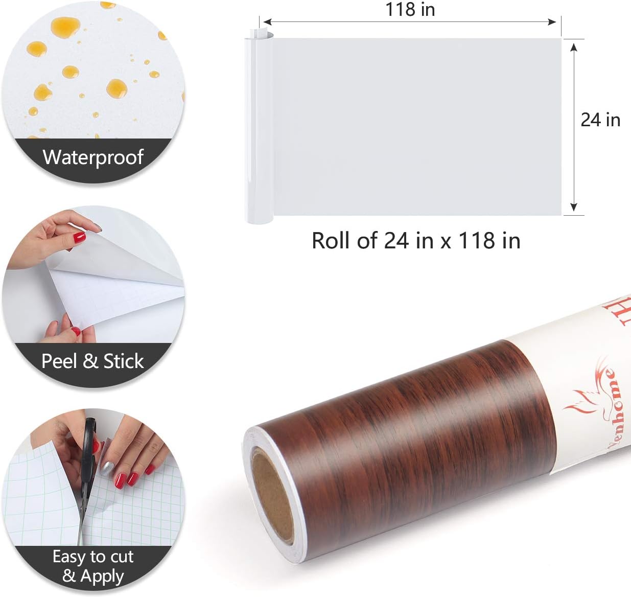Yenhome Walnut Contact Paper Wood Grain Contact Paper 24"X118" Dark Brown Wood Contact Paper for Desk Countertop Shelves Self Adhesive Wood Wallpaper Peel and Stick for Kitchen Table Cabinet Wallpaper