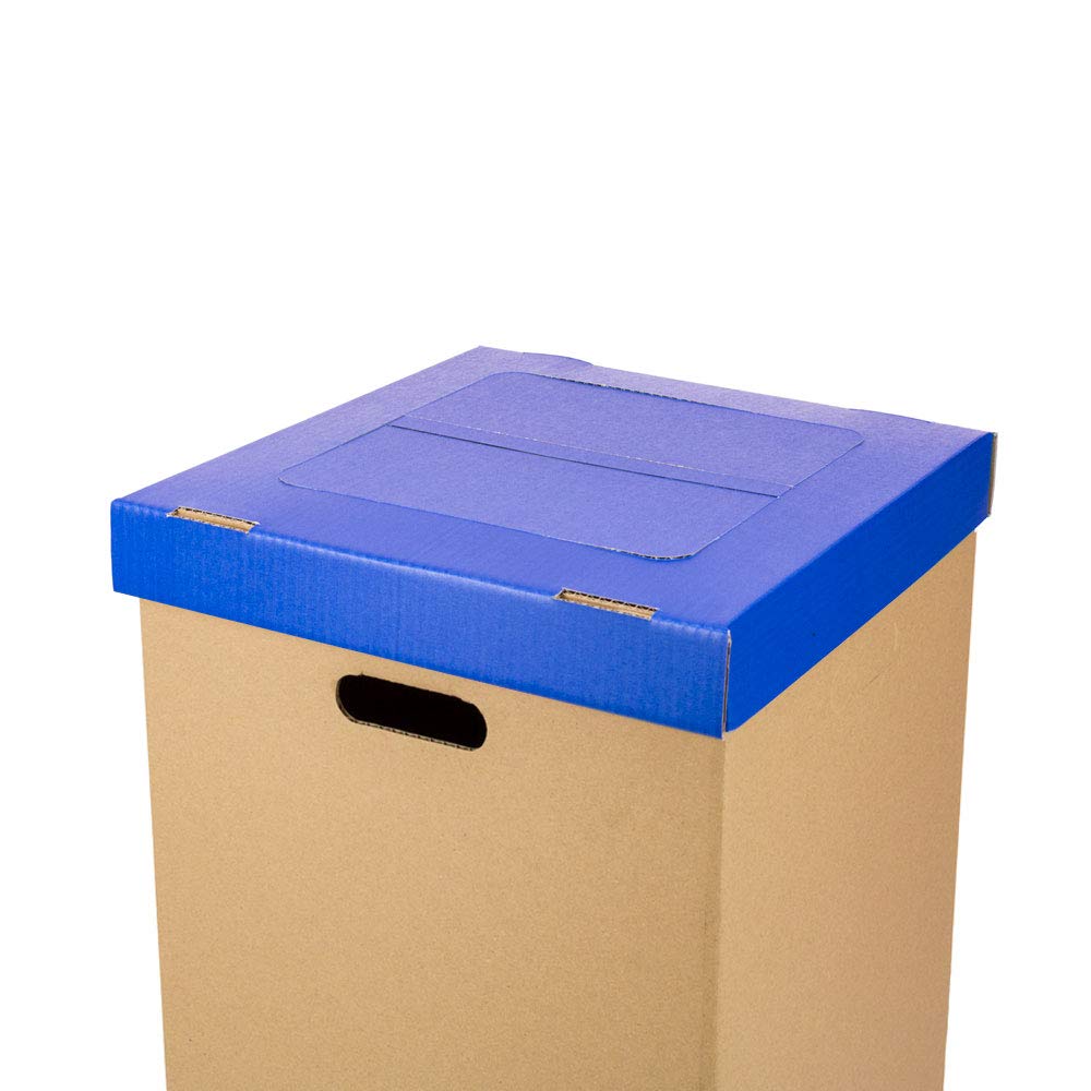 ONLY BOXES Confezione da 2 pattumiera in cartone, pattumiera con coperchio, colore blu, dimensioni 37 x 36 x 70 cm,