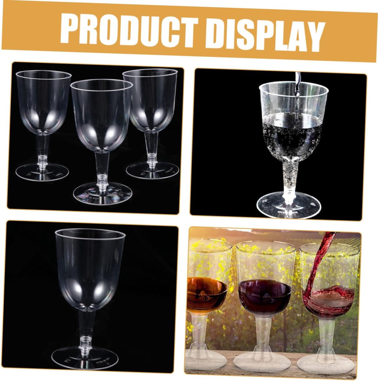 PRETYZOOM 48pcs Clear Plastic Goblet Detachable Bottom Wine Cups Elegant Cocktail Drinkware for Parties Bars and Home Use